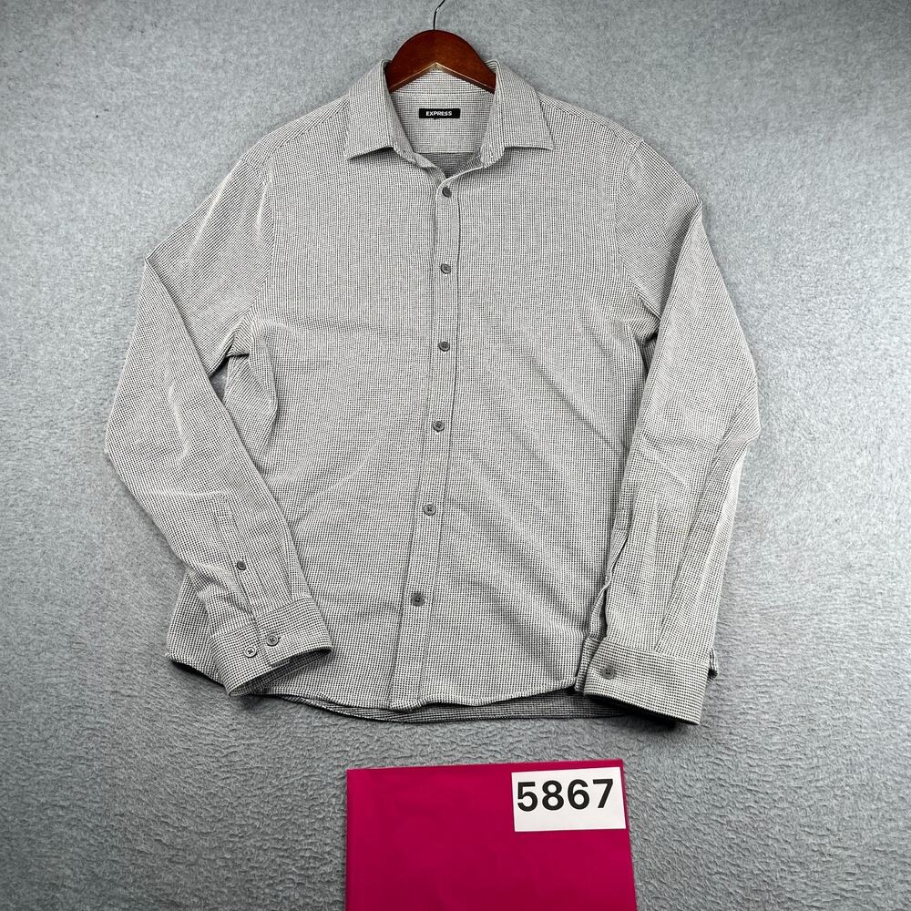 Express Casual Shirt Black White Classic Button Up Long Sleeve Mens Large